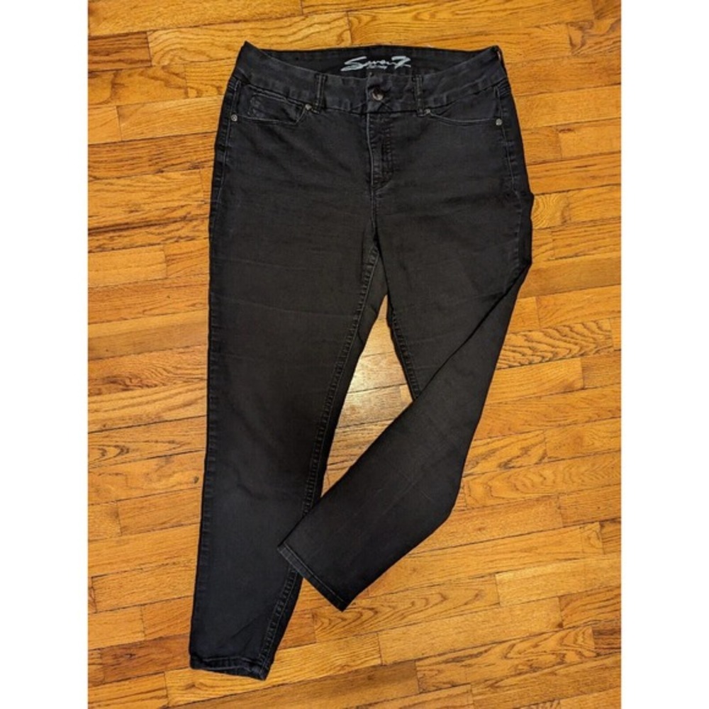 Seven7 Womens Skinny Jeans Size 16 Denim Black Tummyless‎ Stretch Mid Rise